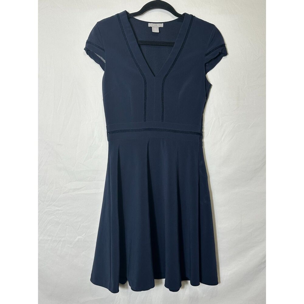 H&M Women's Career French Blue Fit & Flare Dress Cap Sleeve Side Zip, Size 2